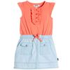 Girls' Dress, Coral & Light Blue Denim