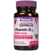 EarthSweet Chewables Vitamin B12 2000 mcg, Raspberry Flavor, 90 Chewable Tablets, Bluebonnet Nutrition