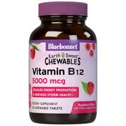 EarthSweet Chewables Vitamin B12 5000 mcg, Raspberry Flavor, 30 Chewable Tablets, Bluebonnet Nutrition