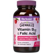 EarthSweet Chewables Vitamin B12 & Folic Acid, Raspberry Flavor, 180 Chewable Tablets, Bluebonnet Nutrition