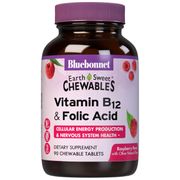 EarthSweet Chewables Vitamin B12 & Folic Acid, Raspberry Flavor, 90 Chewable Tablets, Bluebonnet Nutrition