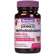 EarthSweet Chewables Cellular Active Methylcobalamin Vitamin B12 1000 mcg, Raspberry Flavor, 60 Chewable Tablets, Bluebonnet Nutrition