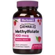 EarthSweet Chewables Cellular Active Methylfolate 400 mcg, Raspberry Flavor, 90 Chewable Tablets, Bluebonnet Nutrition