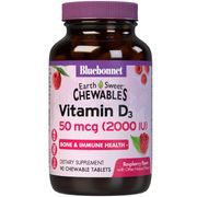 EarthSweet Chewables Vitamin D3 2000 IU, Raspberry Flavor, 90 Chewable Tablets, Bluebonnet Nutrition