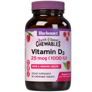 EarthSweet Chewables Vitamin D3 1000 IU, Raspberry Flavor, 90 Chewable Tablets, Bluebonnet Nutrition