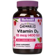 EarthSweet Chewables Vitamin D3 400 IU, Raspberry Flavor, 90 Chewable Tablets, Bluebonnet Nutrition