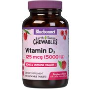 EarthSweet Chewables Vitamin D3 5000 IU, Raspberry Flavor, 90 Chewable Tablets, Bluebonnet Nutrition