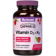 EarthSweet Chewbles Vitamin D3 & K2, Raspberry Flavor, 60 Chewable Tablets, Bluebonnet Nutrition