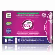 Eco Certified Extra Heavy Overnight / Postpartum Menstrual Pads with Anion Strip, 6 ct, Genial Day