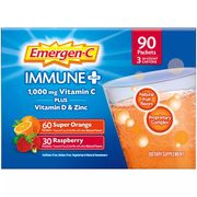 Emergen-C Immune+ Triple Action Drink Mix, Super Orange & Raspberry, 90 Packets, Alacer