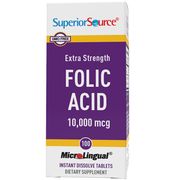Folic Acid 10,000 mcg, Extra Strength, 100 Instant Dissolve Tablets, Superior Source