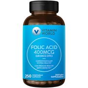 Folic Acid 400 mcg, 250 Vegetarian Capsules, Vitamin World