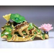 Frogs on Lotus Leaves Gilt Jewelry Gift Box with Fine Crystals