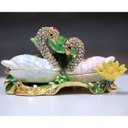 Geese on Lotus Leaves Gilt Jewelry Gift Box with Fine Crystals