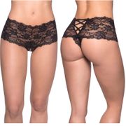 Goodnight Kiss Lace Crotchless Boyshort, Black, 1X/2X, Oh La La Cheri Lingerie