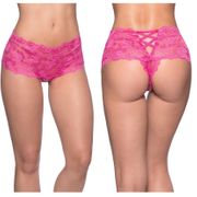 Goodnight Kiss Lace Crotchless Boyshort, Pink, S/M, Oh La La Cheri Lingerie