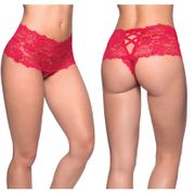 Goodnight Kiss Lace Crotchless Boyshort, Red, L/XL, Oh La La Cheri Lingerie