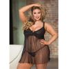 Hot 2 Piece Stretch Lace & Pleated Net Babydoll, Black, Queen Size