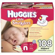 Huggies Little Snugglers Diapers, Newborn (Up to 10 lb), 108 ct