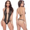 Lace Crotchless Teddy with Rhinestone, Black, One Size
