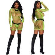 Long Sleeve Mini Dress, One Size, Neon Green, Elegant Moments Lingerie