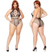 Multi Net Halter Bodysuit, 1X/2X, Black, Leg Avenue Lingerie