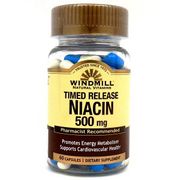 Niacin 500 mg Timed Release, 60 Capsules, Windmill Health Products