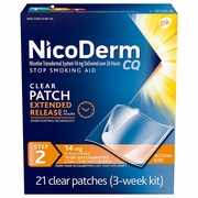 NicoDerm CQ Nicotine Patches 14 mg (Step 2), Stop Smoking Aid, 21 Clear Patches