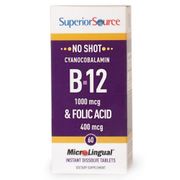 No Shot B12 1000 mcg, Folic Acid 400 mcg, 60 Instant Dissolve Tablets, Superior Source