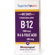 No Shot B6, B12 & Folic Acid, 60 Instant Dissolve Tablets, Superior Source