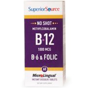 No Shot Methylcobalamin B12 1000 mcg, B6, Folic Acid 400 mcg, 60 Instant Dissolve Tablets, Superior Source