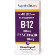 No Shot Methylcobalamin B12 1000 mcg, B6, Folic Acid 800 mcg, 60 Instant Dissolve Tablets, Superior Source
