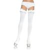 Opaque Thigh Highs with Satin Ruffle Trim & Bow, One Size, White