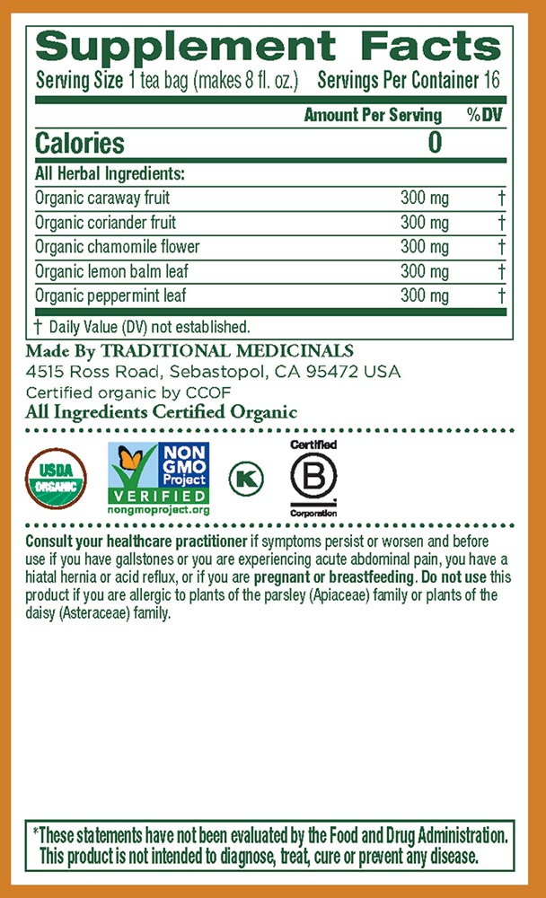 Organic Gas Relief Tea, 16 Tea Bags, Traditional Medicinals Teas