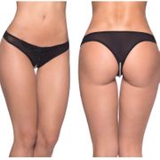 Paradise Crotchless Pearl Thong, Black, One Size, Oh La La Cheri Lingerie