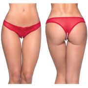 Paradise Crotchless Pearl Thong, Red, 1X/2X, Oh La La Cheri Lingerie
