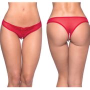 Paradise Crotchless Pearl Thong, Red, One Size, Oh La La Cheri Lingerie