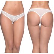 Paradise Crotchless Pearl Thong, White, 1X/2X, Oh La La Cheri Lingerie