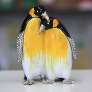 Penguin Couple Gilt Jewelry Gift Box with Fine Crystals