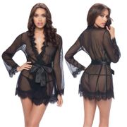 Provence Eyelash Lace Robe with G-String, Black, L/XL, Oh La La Cheri Lingerie