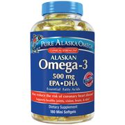 Pure Alaska Omega Alaskan Omega-3 Fish Oil, 500 mg EPA & DHA, 180 Mini Softgels