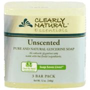 Pure and Natural Glycerine Bar Soap, Unscented, 3 Bar Pack (12 oz), Clearly Natural
