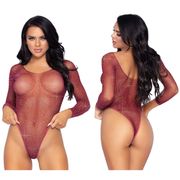 Rhinestone Snap Crotch Bodysuit, One Size, Burgundy, Leg Avenue Lingerie