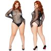 Rhinestone Snap Crotch Gloved Bodysuit, 1X/2X, Black