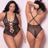 Soft Lace Teddy with Front Lace Up Detail, Black, Queen Size