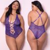 Soft Lace Teddy with Front Lace Up Detail, Purple, Queen Size