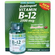 Sublingual Vitamin B-12 2500 mcg - Cherry Flavor, 250 Microlozenges, Nature's Bounty