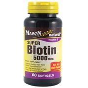 Super Biotin 5000 mcg, 60 Softgels, Mason Natural