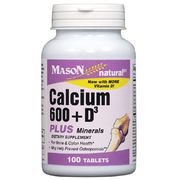 Super Calcium 600 mg + D Plus Minerals, 100 Tablets, Mason Natural