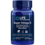 Super Omega-3 EPA/DHA Fish Oil, Sesame Lignans & Olive Extract, 60 Enteric-Coated Softgels, Life Extension